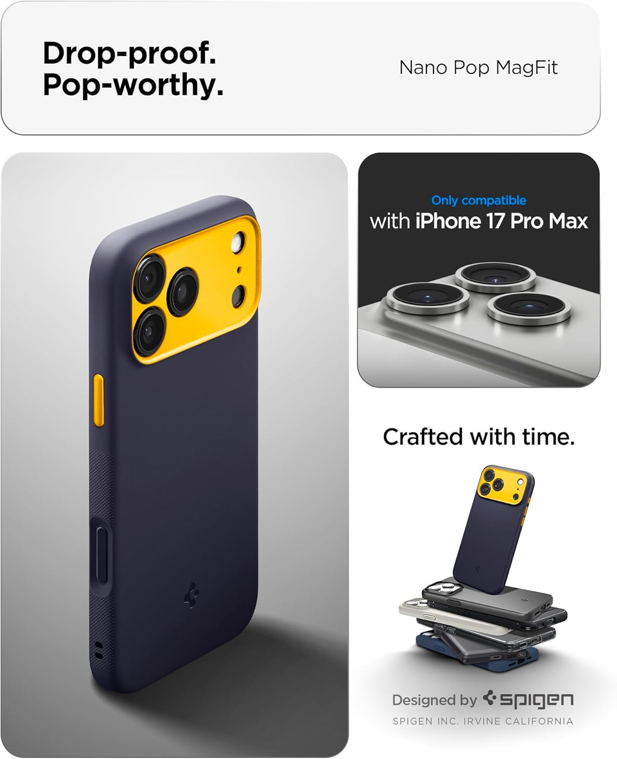 Spigen for iPhone 17 Pro Max Case, Nano Pop MagFit [TPU Covered Camera Control] [Compatible with MagSafe] - Blueberry Navy - Image 2