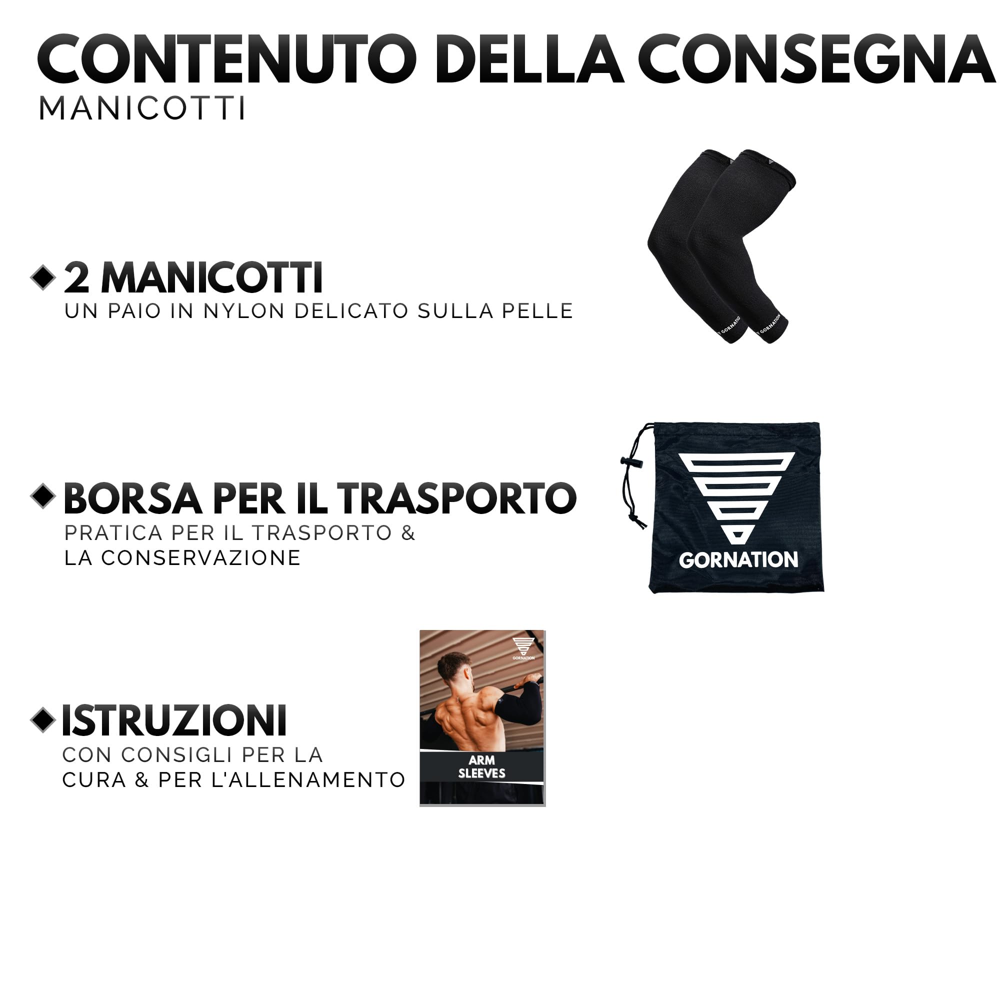 GORNATION Manicotti per Braccia, Compressione per Pallavolo, Running, Ciclismo, Fitness e Calisthenics, Uomo e Donna, Scaldabraccia e Compressione per Braccia e Gomiti per Sport, Compressione, 1 Paio