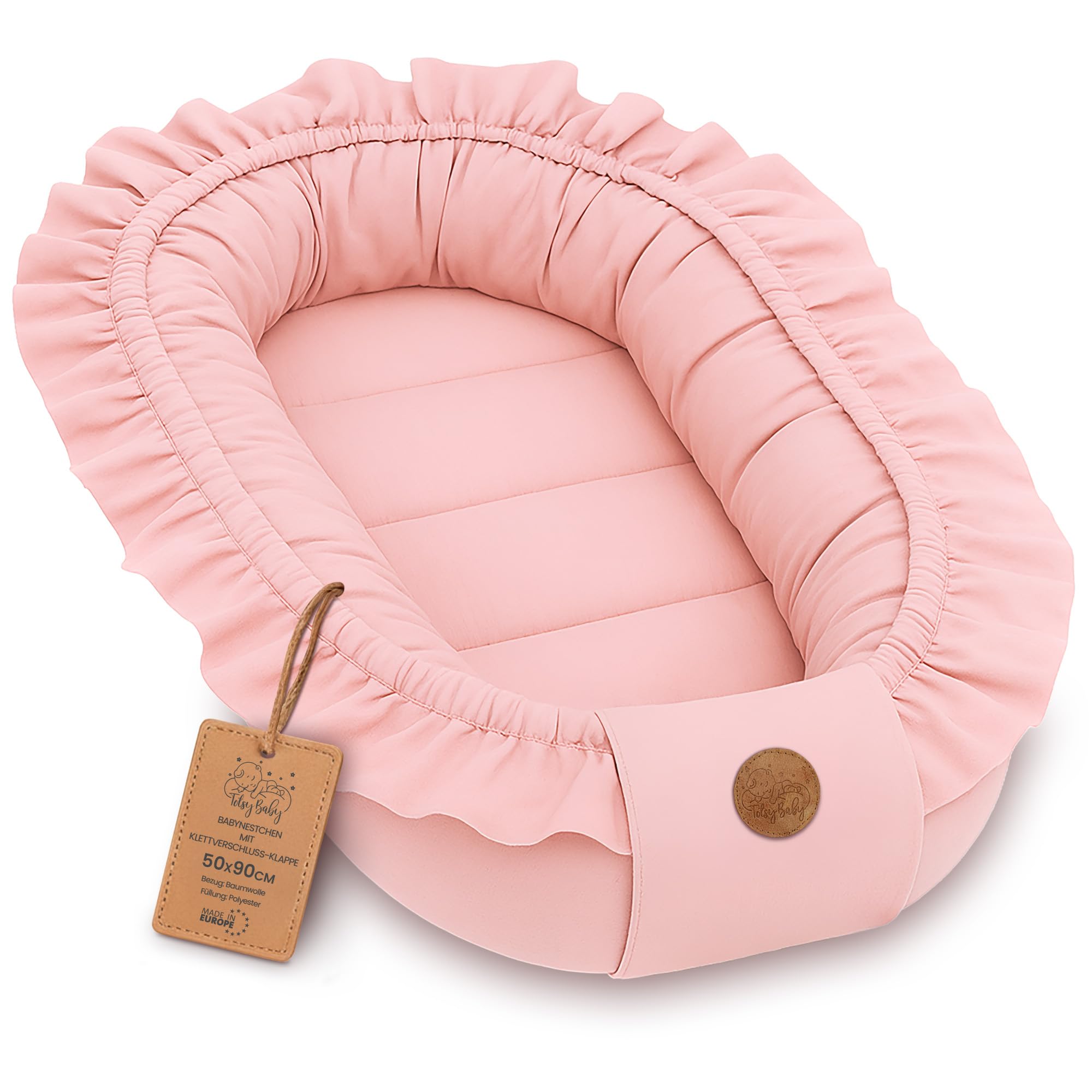Babynest babynestchen neugeborene 90 x 50 cm baby nestchen tragbar nest für bett kinder kuschelnest coccon für Jungen und Mädchen Schmutziges Rosa