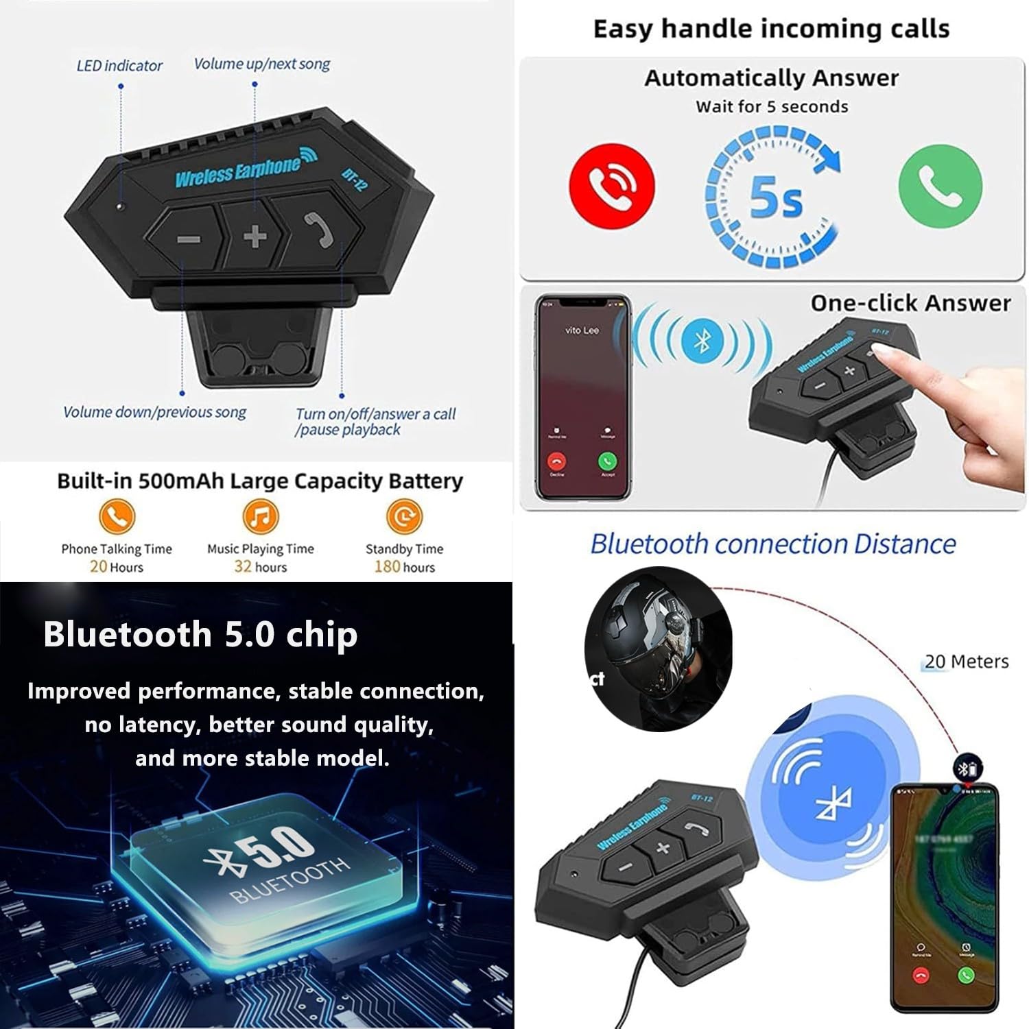 Cascos Abiertos de Moto 3/4 Bluetooth con Visera Medio Casco Motocicleta Jet Homologado ECEDOT Casco Half-Helmet para Hombres Y Mujeres Adultos Función Bluetooth Integrada