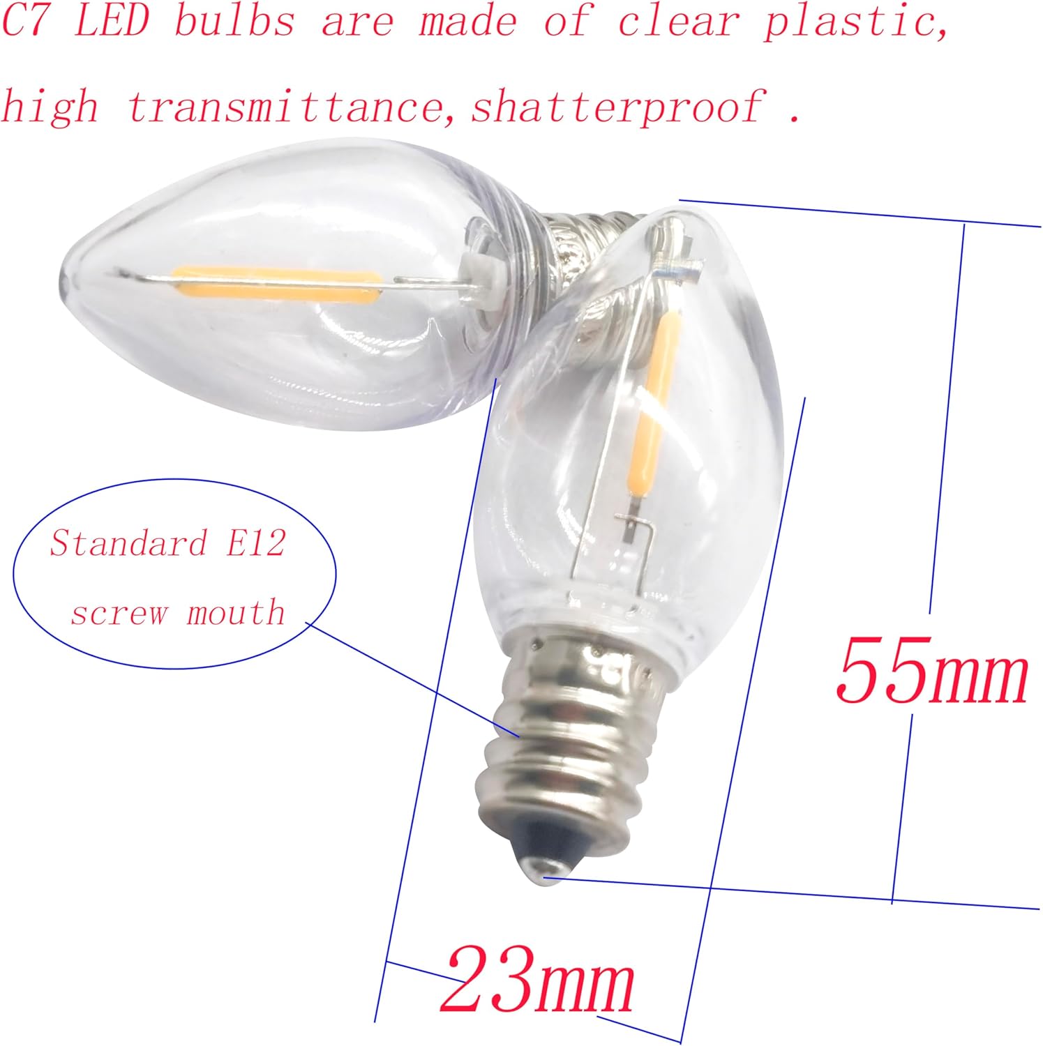C7 LED Bulbs for E12 sockets Window Electric Lights, Chandeliers,Salt Lamps, nightlights, String Lights