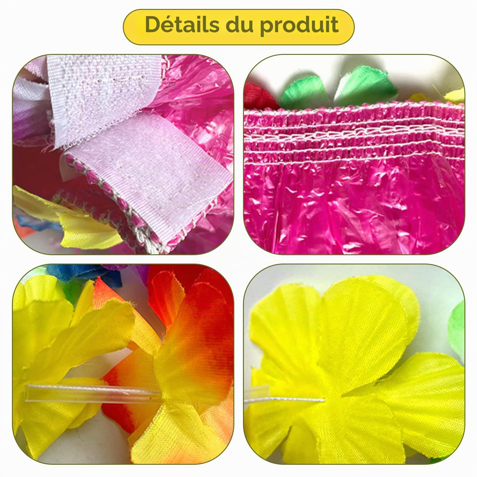 24 Pièces Hawaïenne Jupe en Herbe avec Bracelet, 40cm Hula Grass Set avec Leis Dance Dress, Élastiques de Luau avec Fleurs d'Hibiscus pour Hawaiian Aloha Beach Party Supplies