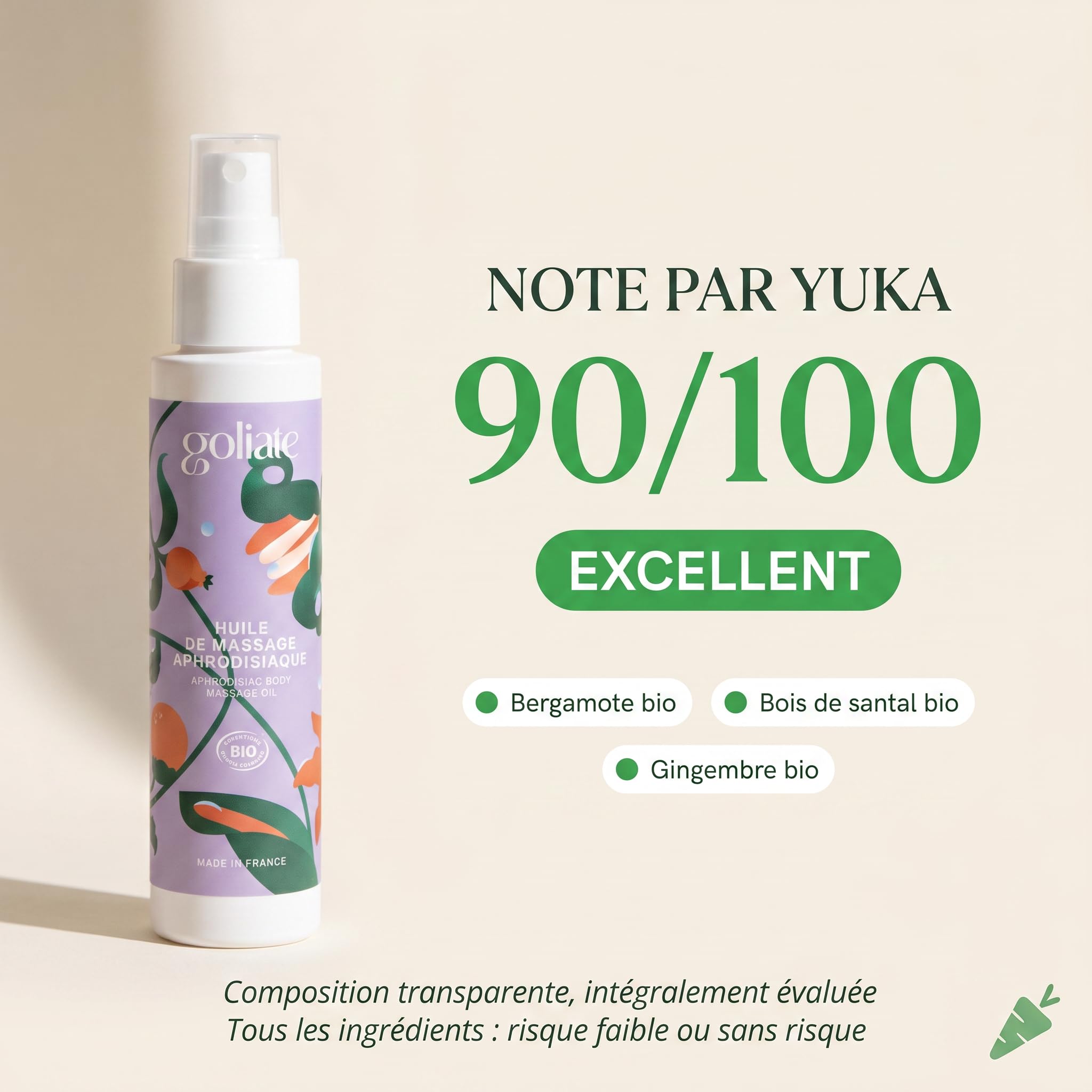 GOLIATE Piacere Nel Modo Francese – Olio Biologico per Massaggi - Afrodisiaco – Gel Cosmetico Rilassante – Sessuale Tantrico Vegano a Base di Piante Compatibile con i Preservativi - 100 ML