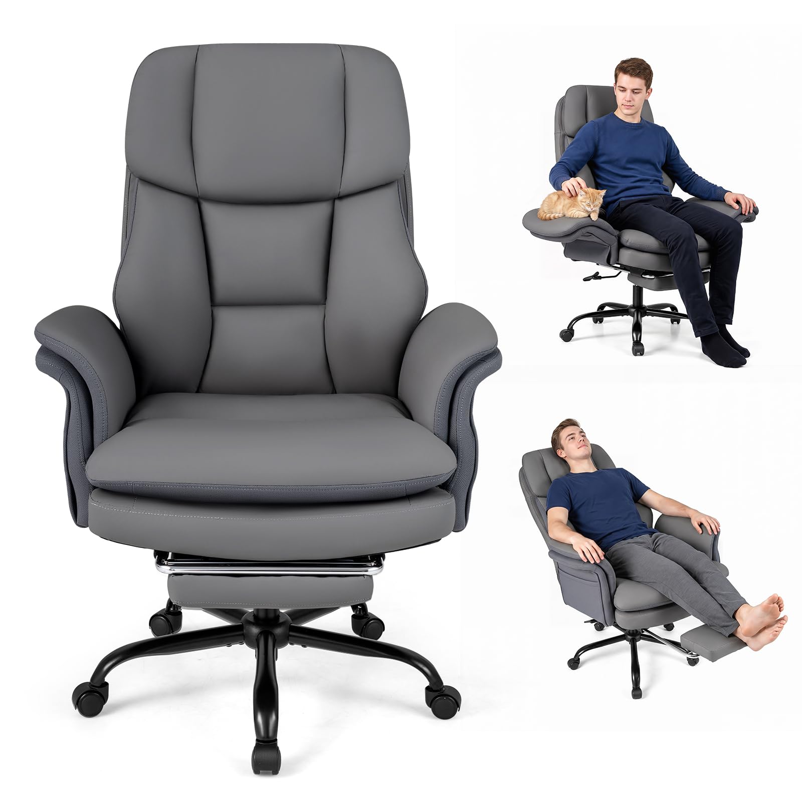 COSTWAY Big & Tall Executive Chair, Cross Legged Office Chair (Grey)