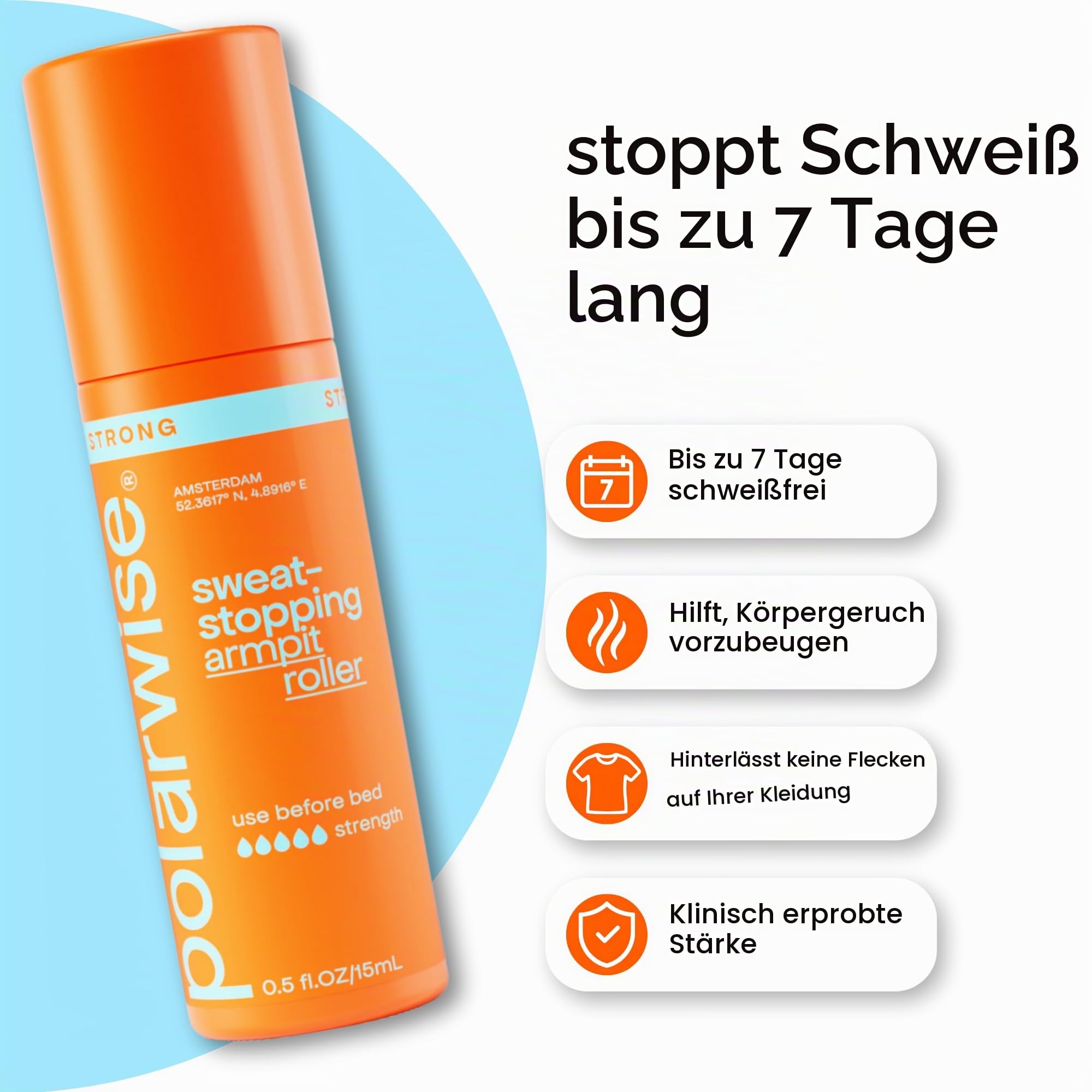 Polarwise Strong Roller – Antitranspirant Roller gegen starkes Schwitzen – effektiver Schutz vor Achselschweiß - Mehr als ein Deodorant – 15 ml