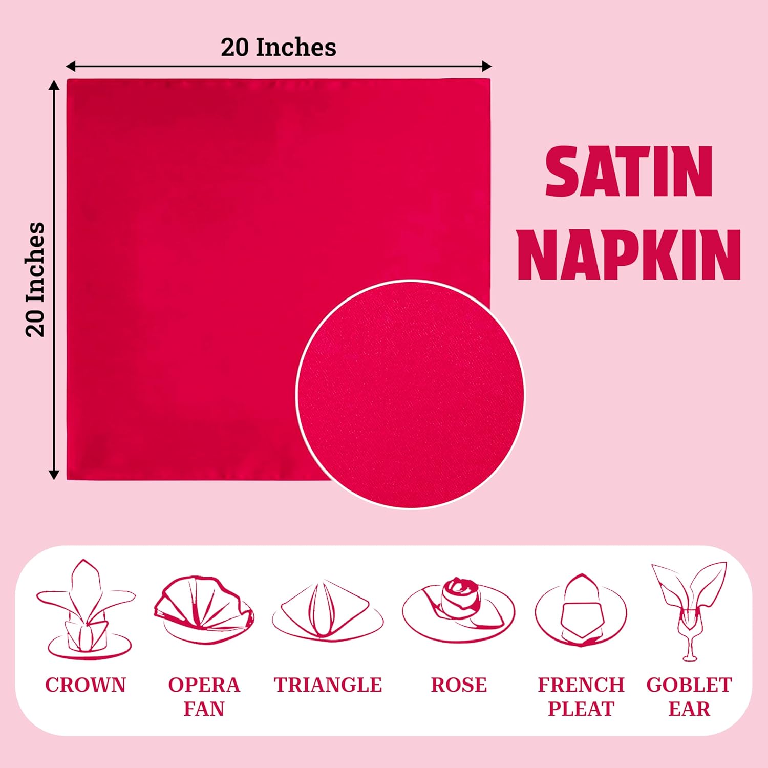 MDS Pack of 150 Satin Napkins 20 x 20 Inch Square Dining Table Napkins Soft Silky Sateen Dinner Cloth Napkin Handkerchief for Wedding Party Banquet Home Restaurant Bistro Decoration - Magenta
