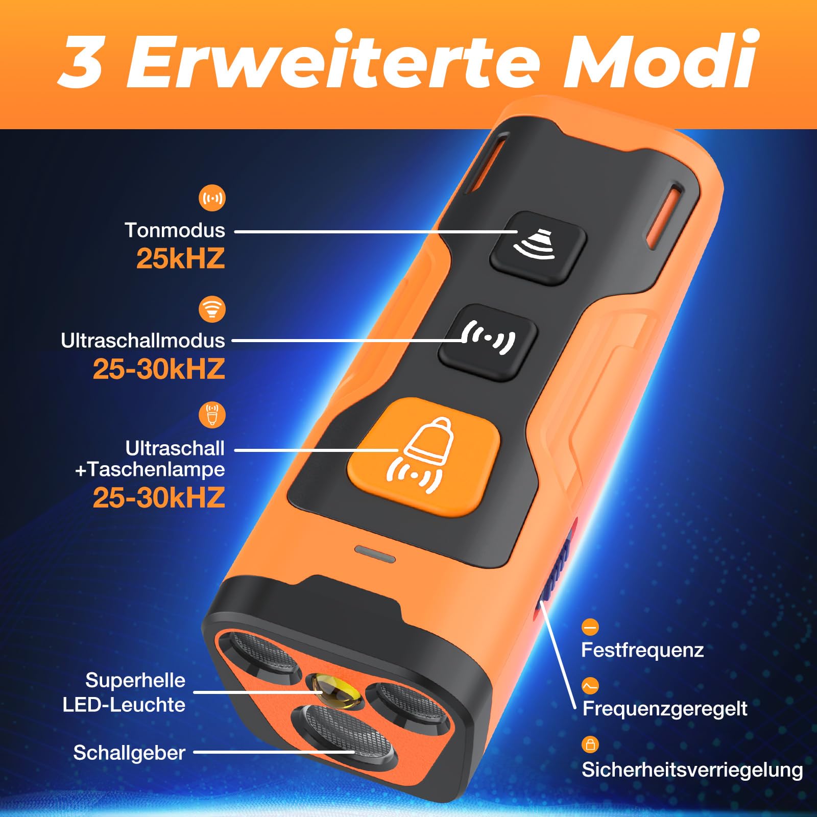 Appareil Anti-aboiement pour Chiens, Dispositif Anti-aboiement Ultrason Rechargeable avec 4 Fréquences Réglables, Lampe de Poche LED, Dispositif Anti-aboiement Ultrason pour Chiens, Pour Chiens