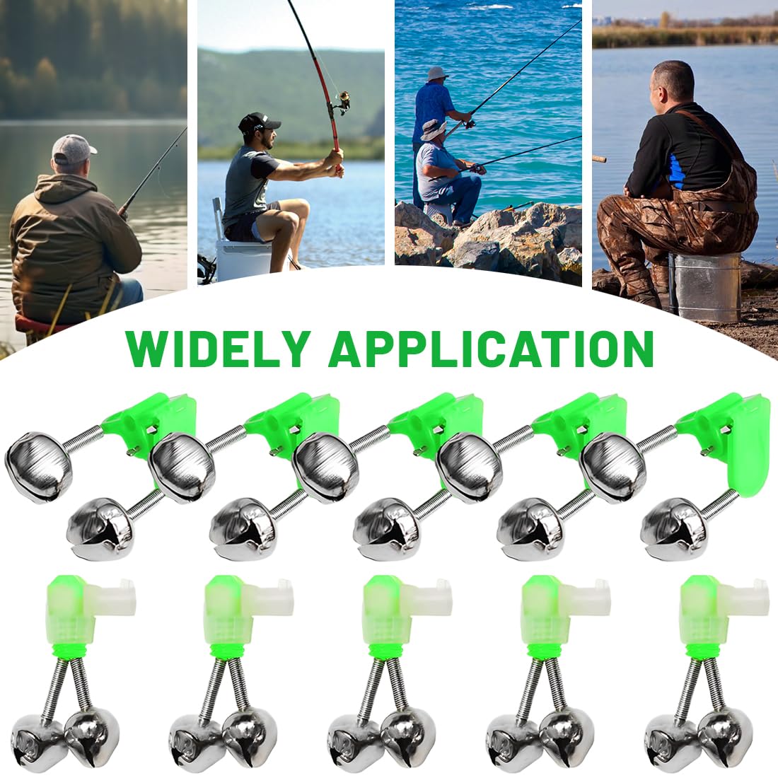 Fishing Rod Bells Alarm Bells Double Rod Clamp Twin Bells Tackle Night Fishing 10 Pieces