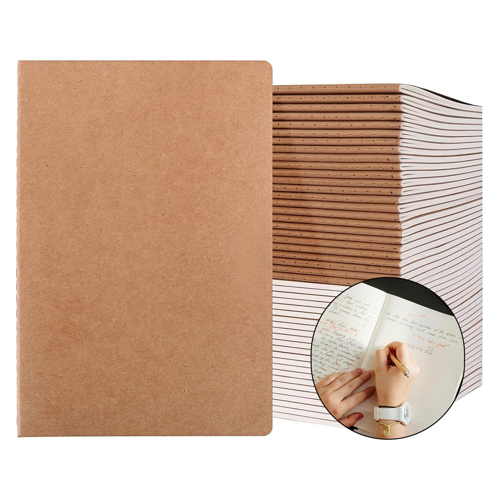 Pet Partisan 50 Pack A5 Lined Kraft Notebook Journals 8.3x5.5 In，Travel Journals Notebooks Bulk，Subject Notebooks 34 Sheets 68 Pages for Writing
