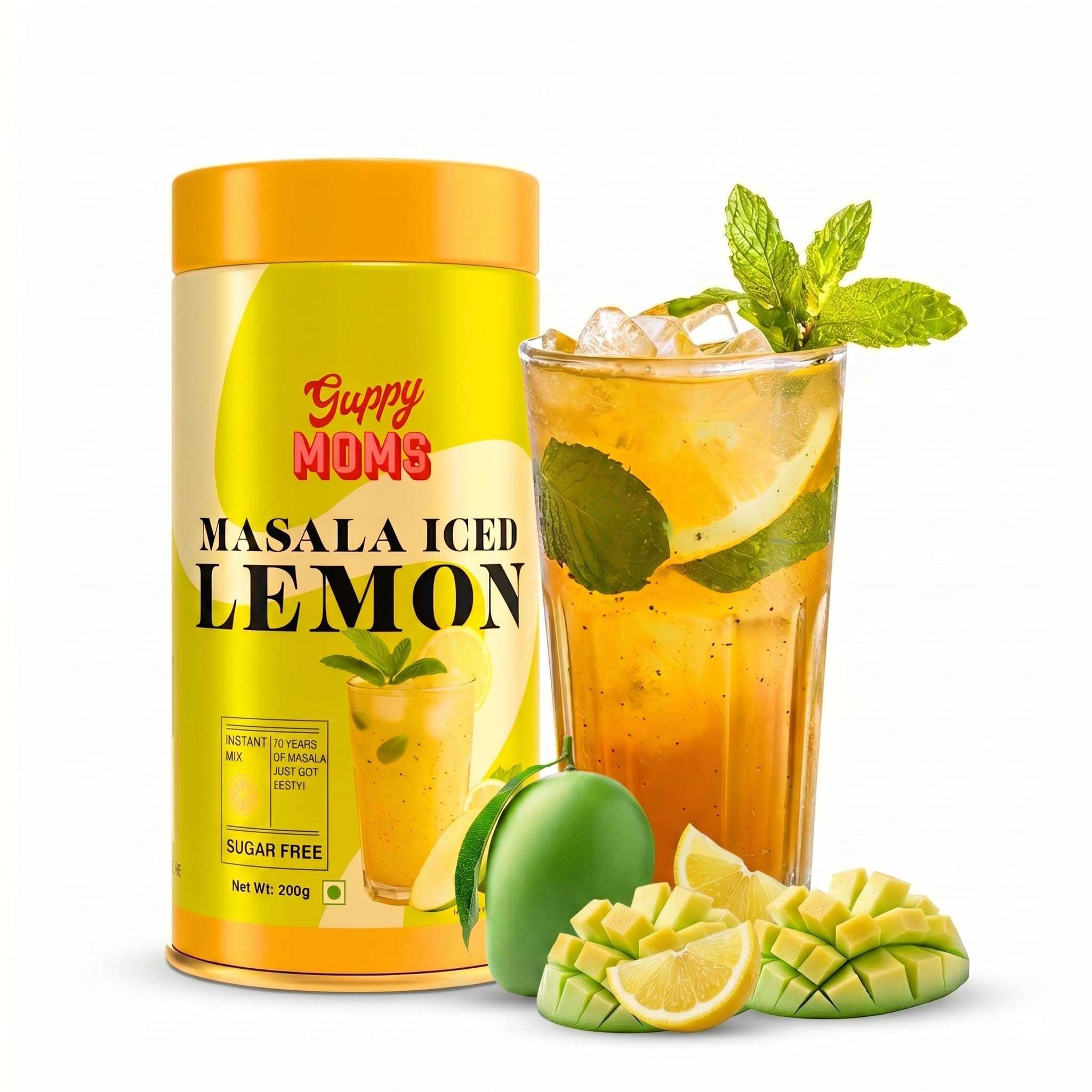 Guppy Moms Masala Iced Lemonade Premix | Sugar-Free Refreshing Summer Drink Mix | Tangy Lemon with Indian Spices | Instant Energy & Hydration | 200g Pack (Up to 20 Servings)-image-33