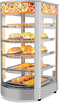 ROVSUN 5-Tier Commercial Food Warmer Pizza Warmer Countertop, Food Warmer Display with LED Lighting Removable Shelves Glass Door, Pretzel Warmer for Buffet Restaurant Cafe, 110V 800W