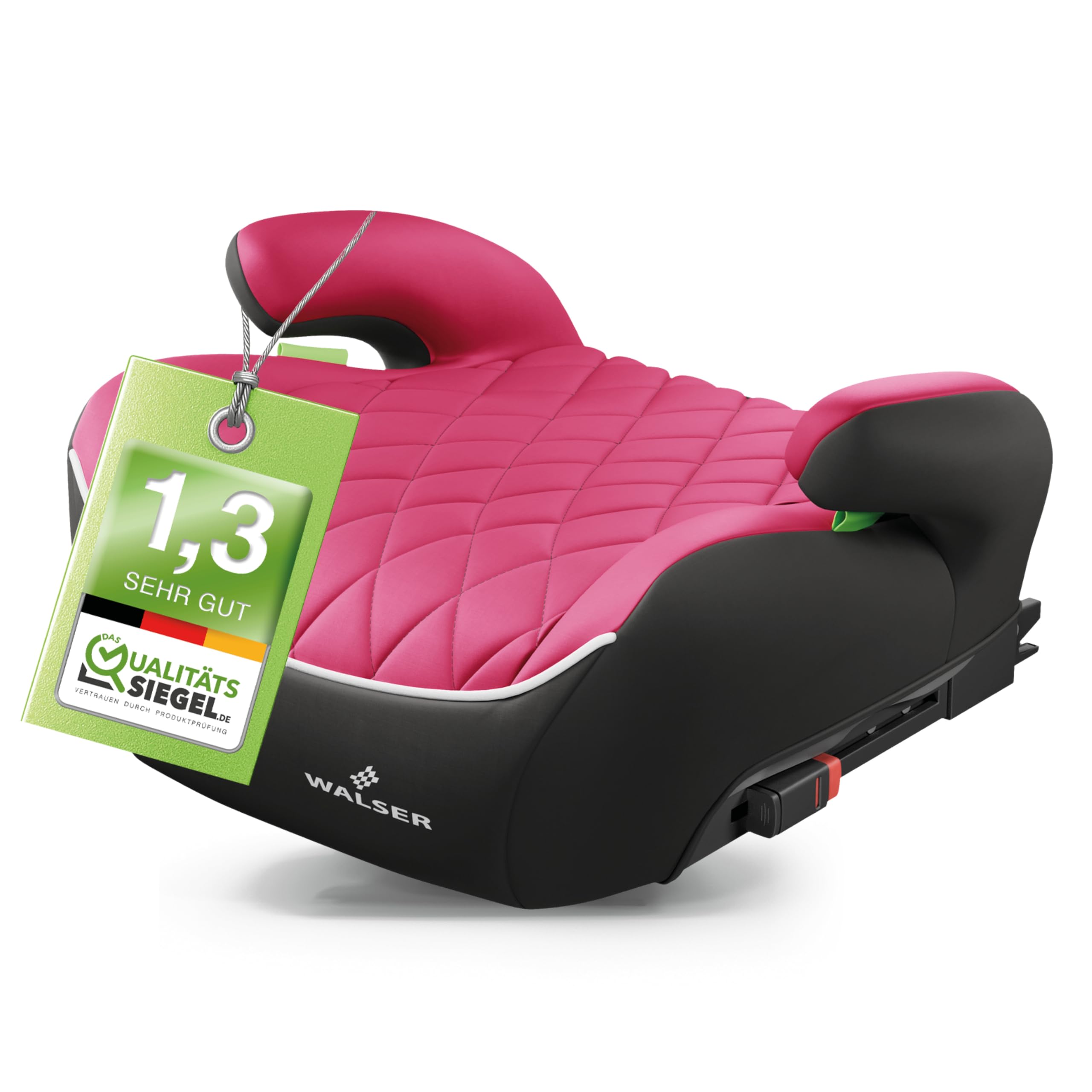 WALSER Premium Kinder Sitzerhöhung Auto ISOFIX, Qualitätssieger Sehr Gut* Kindersitz Auto 125-150 cm, Kindersitzerhöhung Auto Andy neueste Norm 2024 ECE R 129, Sitzerhöhung Auto Kinder schwarz/pink