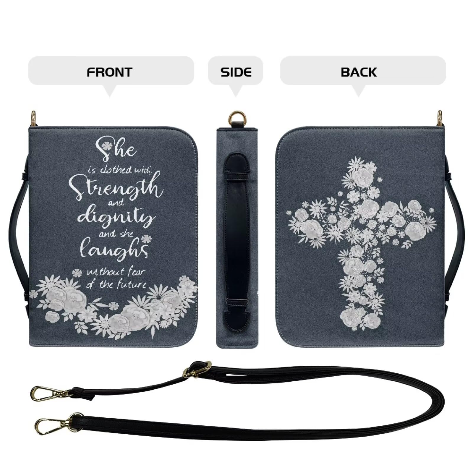 Xoenoiee Kruisdruk Bijbel Cover PU Lederen Bijbel Case voor Mannen Vrouwen, Laat Uw Geloof Groter Dan Uw Angst, Bijbel Draagtas met Afneembare Band Bijbel Boek Cover, Groot