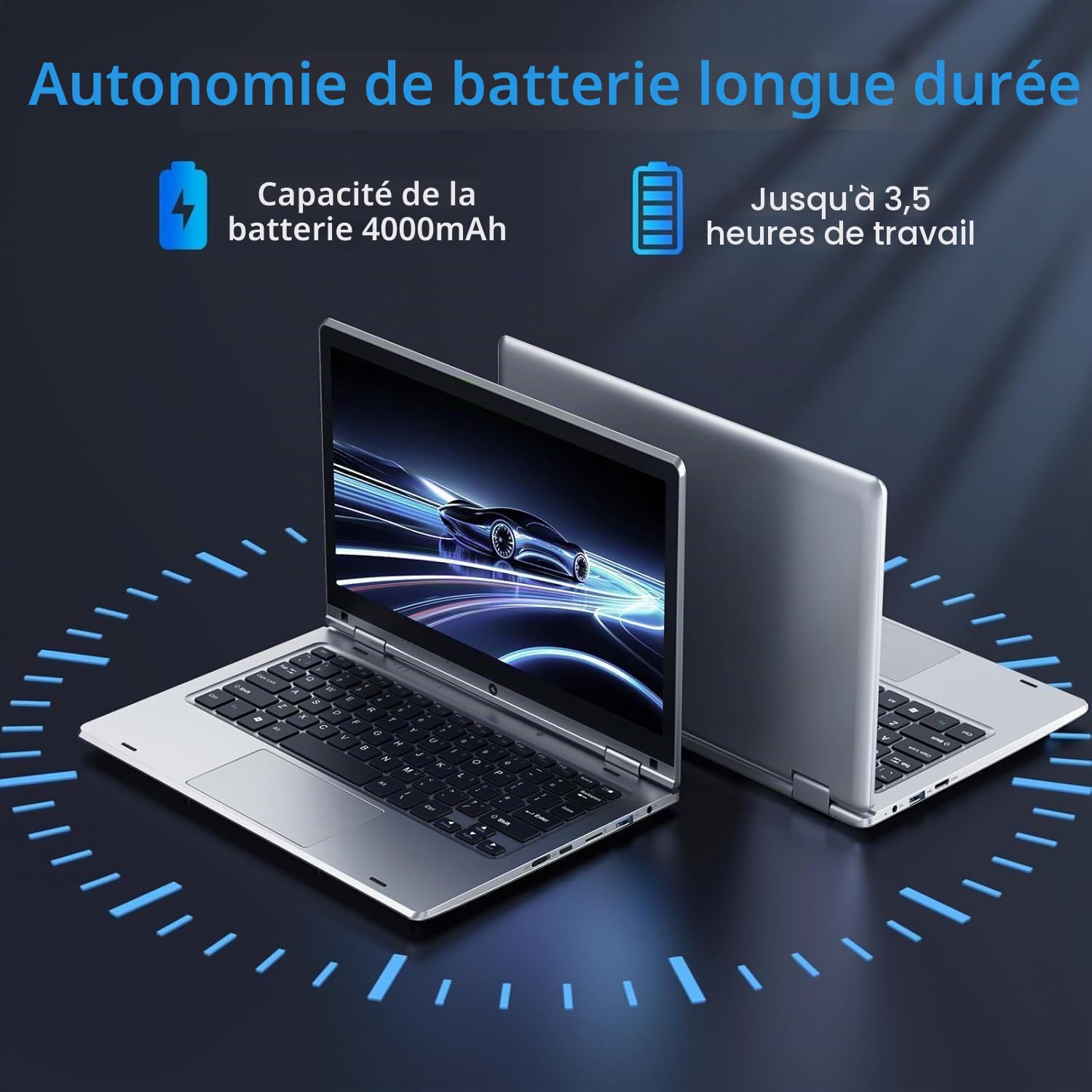 PINSTONE 11,6 Pouces Ordinateur Portable - Celeron N4020 6 Go de RAM 128 Go de SSD, Mini PC Portable Tactile Pliable à 360°, 2,4/5 GHz WiFi, Bluetooth 4.2, Mini HDMI, Laptop Extension par SD - Argent