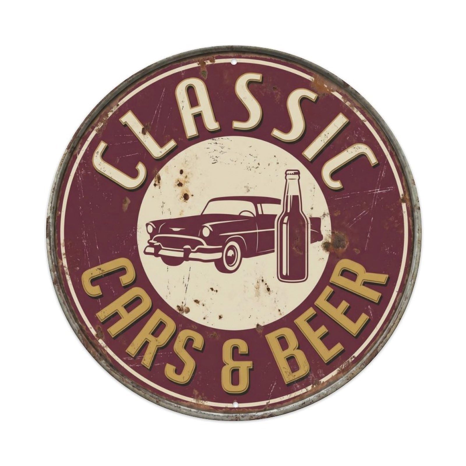 Retro Bar Vintage Classic Workshop Beer Metal Tin Sign Plaque Wall Decor for Cafe, Club Bar, Office, Home Garden Round Metal Poster 8x8Inch