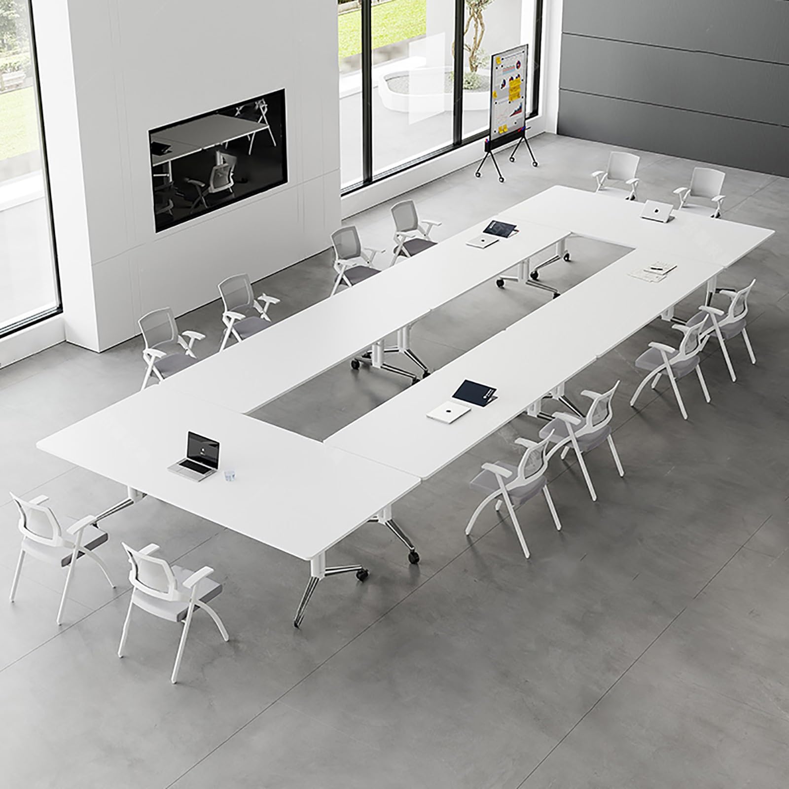 Tragbarer, Klappbarer Konferenztisch mit Rollen, 120 X 80 cm, Großer Büro-Seminartisch für Besprechungen, Meetings und Veranstaltungen, Gelb