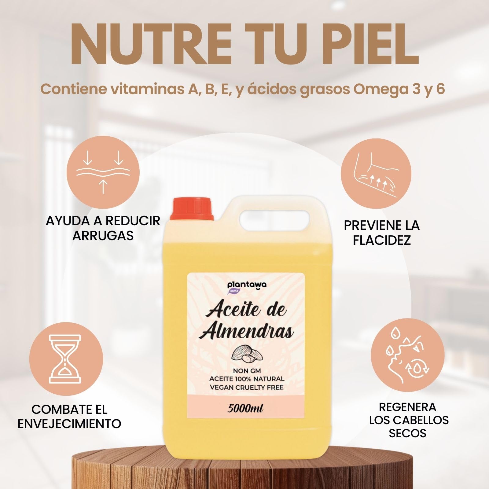 PLANTAWA Aceite de Almendras Dulces 5L | 100% Natural Puro Prensado en Frío | Hidratante Corporal Piel Sensible y Bebé | Masajes, Embarazo y Estrías | Cabello, Cutículas y Desmaquillante