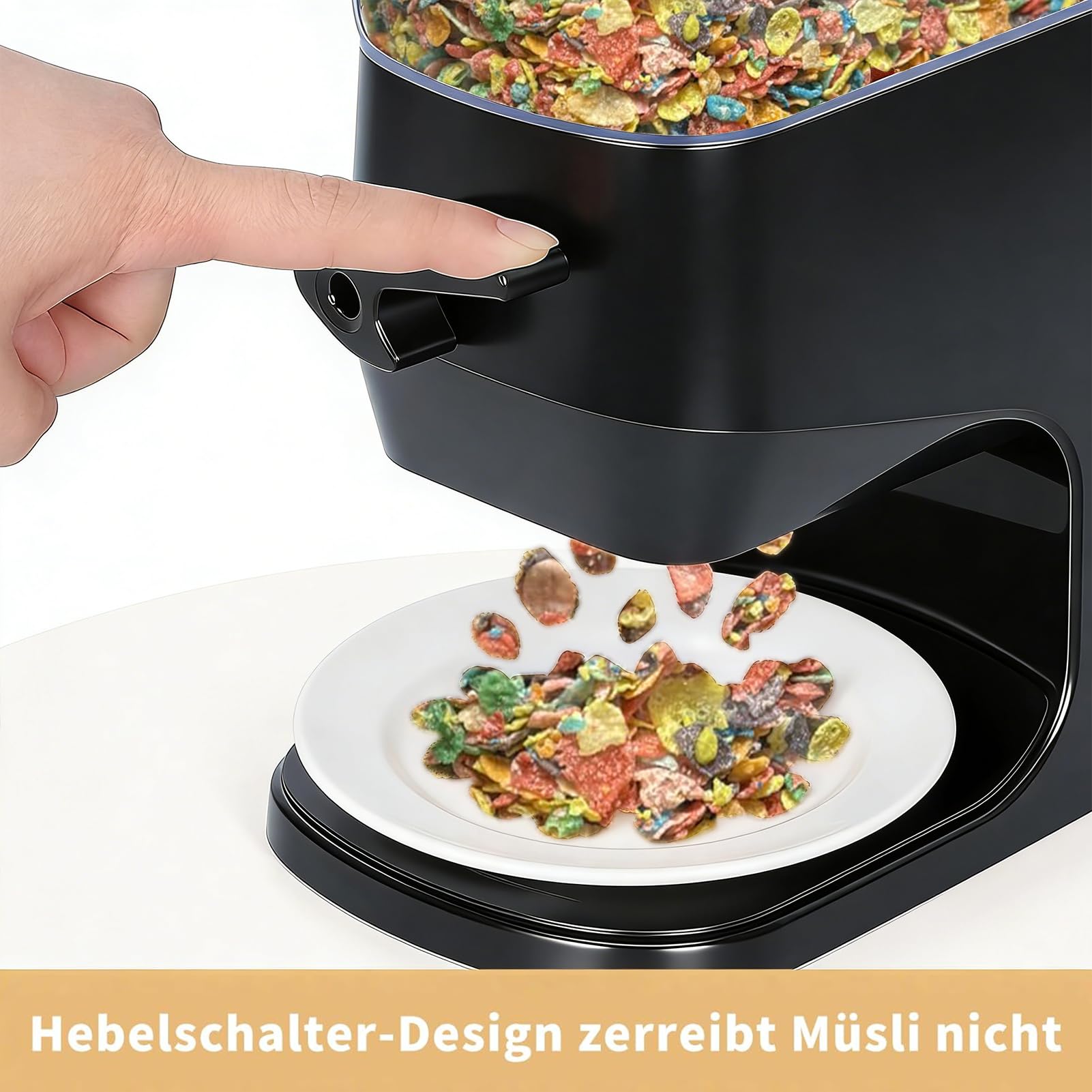 Müslispender, Lebensmittelspender 3.2 L Cereal Dispenser & Cornflakes Spender Zerkleinert Keine Cerealien Exportdesign,für Getreide, Nüsse, Kaffeebohnen, Granola und Süßigkeiten (Schwarz)