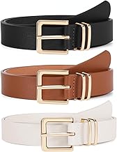 VONMELLI 3 PACK Women Leather Belts for Jeans Pants Dresses Fashion Ladies Waist Belt with Gold Square Buckle