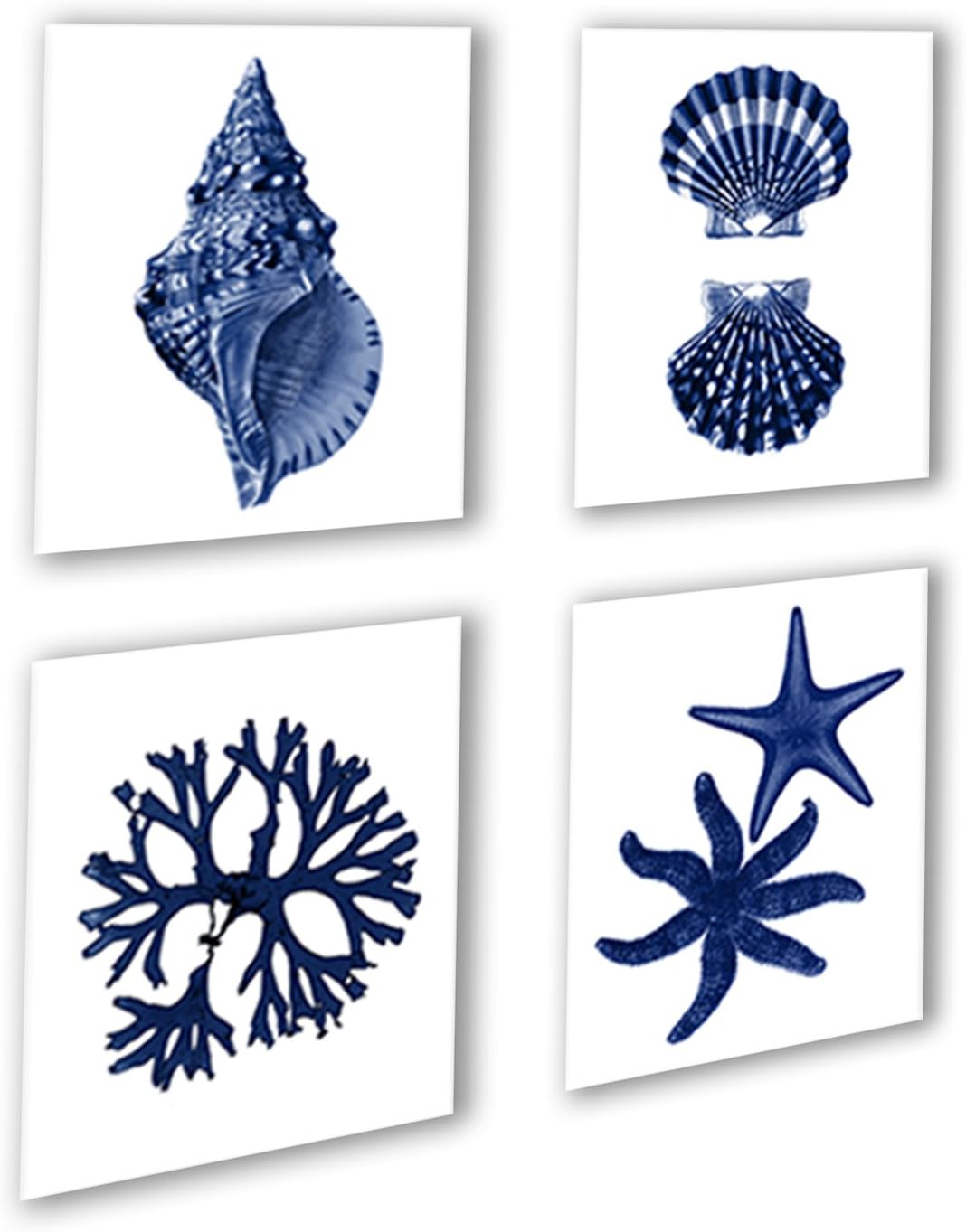 Gnosis Picture Archive Navy Blue Beach Wall Art Decor Set of 4 Unframed Prints Coastal Home Decor