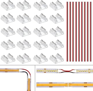 BENLUN LED Strip Connector 2 Pin 10mm | 20pcs Solderless l Shape Connectors, 10pcs 15cm Long 20AWG Extension Wires for 10mm CCT COB SMD LED Strip Lights