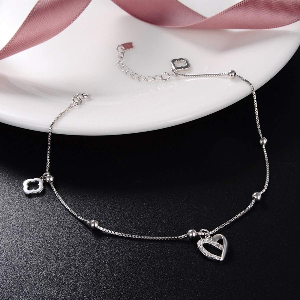 calcetín Simple Zircon 925 Tobillera de Plata esterlina Señoras Diamantes con Accesorios, Accesorios de Moda, Regalos de cumpleaños