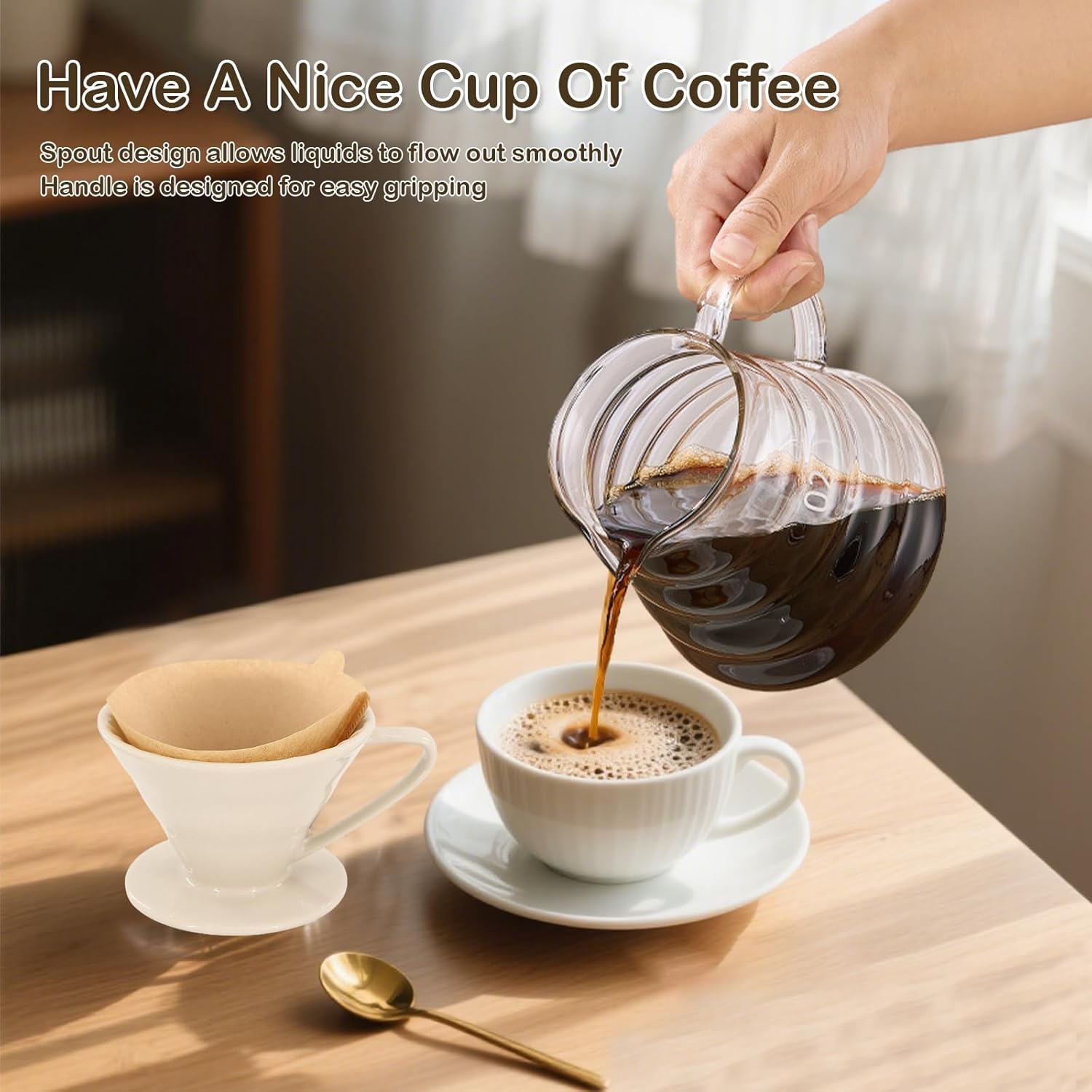 braxan Pour Over Coffee Maker, V60 Ceramic Pourover, Reusable Single Cup Cone Portable Coffee Dripper, With 100 Coffee Filter Papers, Perfect For Home & Office