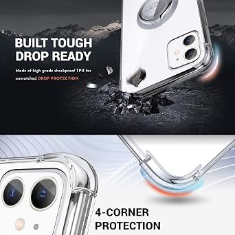 Silverback Designed for iPhone 12 Case with Ring Kickstand, Protective Soft TPU Shock-Absorbing Bumper Case for Apple iPhone 12 6.1 inch - Clear
