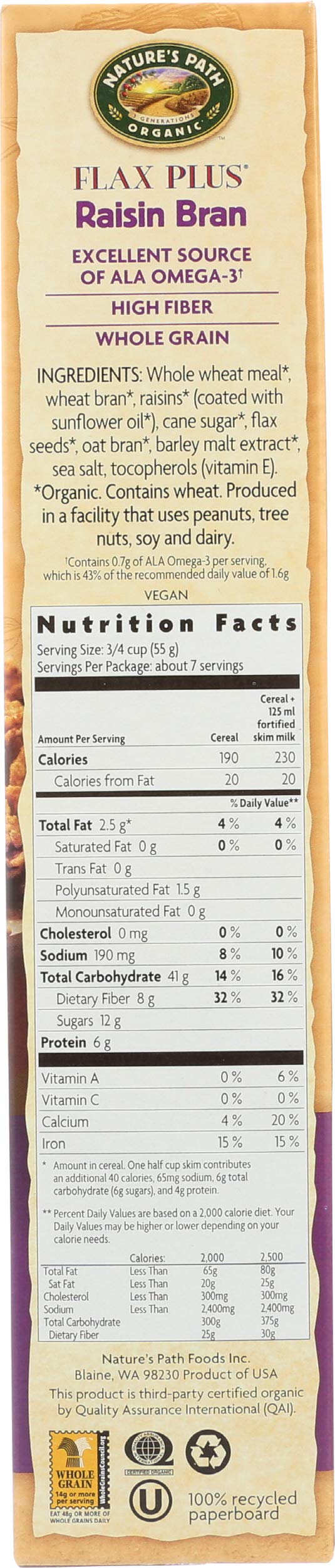 Nature's Path Organic Flax Plus Raisin Bran Cereal, 14-Ounce Boxes (Pack of 4)