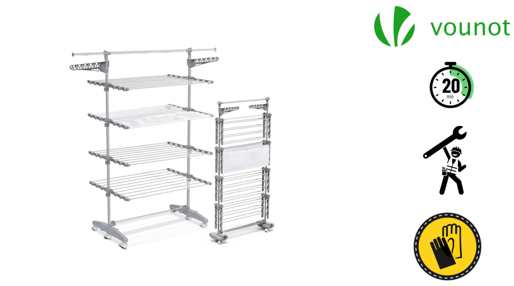 Séchoir à Linge Extensible Vounot® - 25 M De Surface, Capacité 20 Kg - Pliable, Ailes Déployables - Blanc