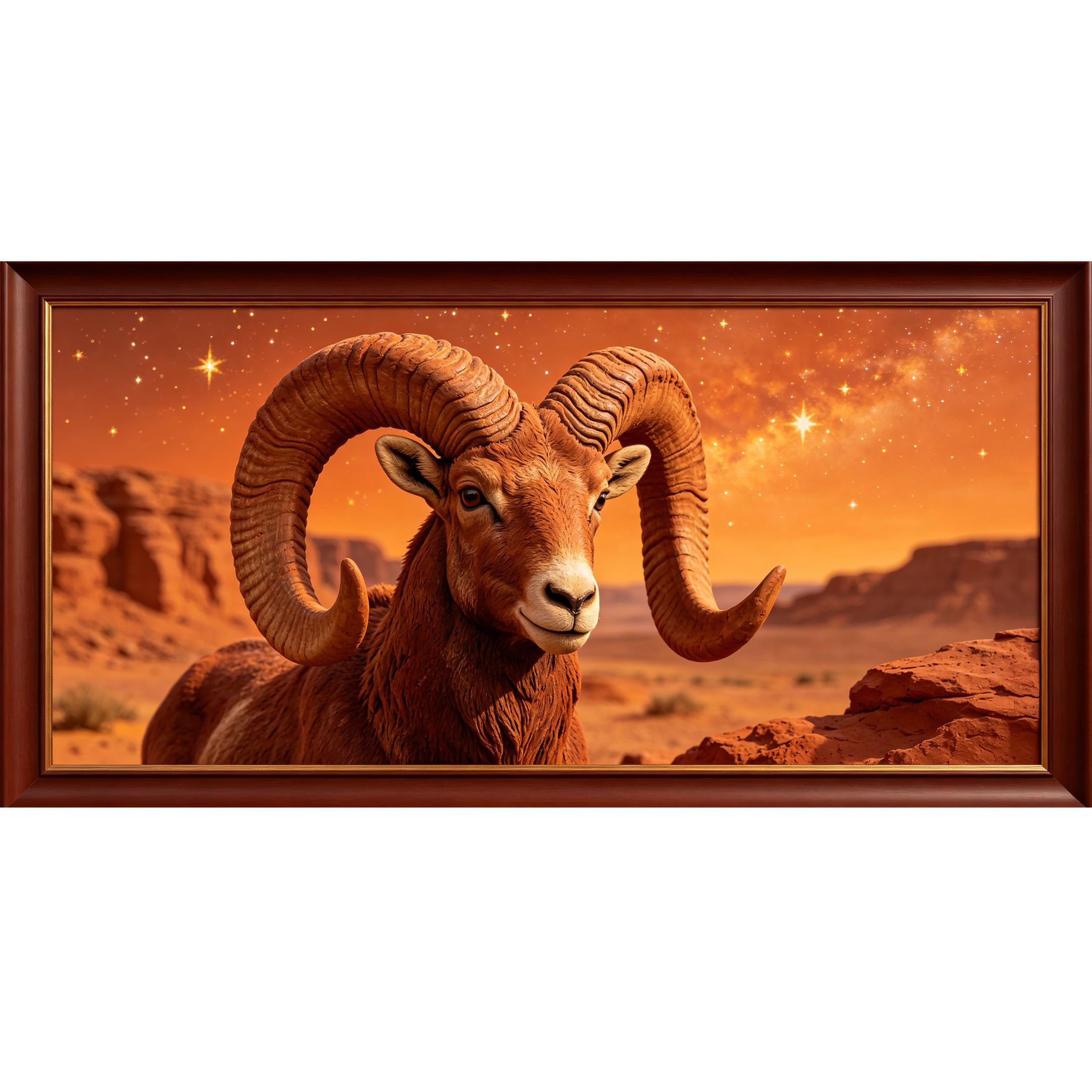 Agglomerix 3D Framed Wall Art Desert Ram Western Mountain Landscape Stars Sky Large Size Self-Adhesive Removable Wall Decor Prints Artwork for Living Room Bedroom Office