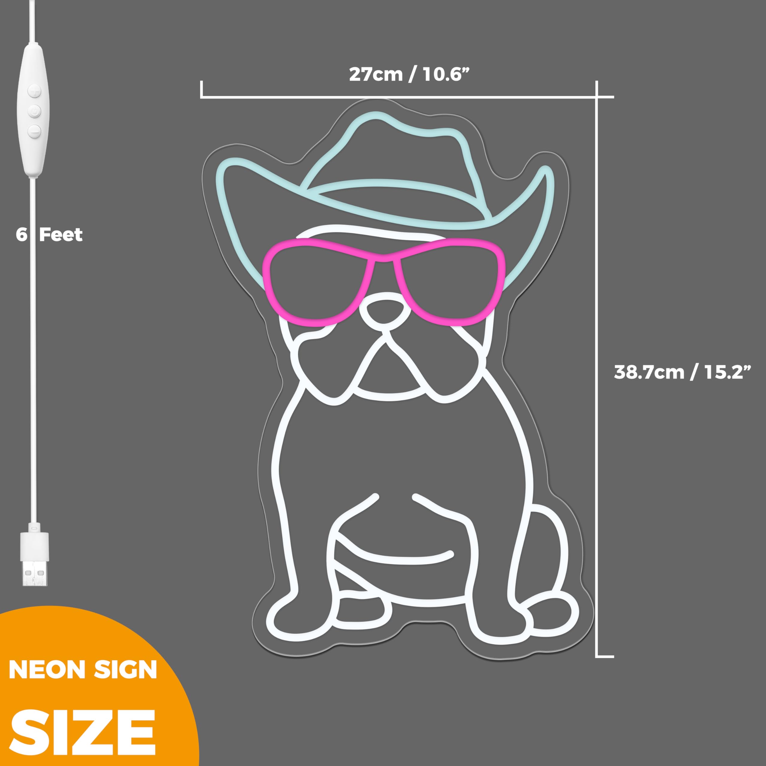 iPuppy Cowboy French Bulldog Neon Sign for Wall Decor Cowboy Frenchie Wearing Glasses LED Neon Lights French Bulldog Decor Accessories Frenchie Decor French Bulldog Gifts (Cowboy),10.6x15.2 inches.