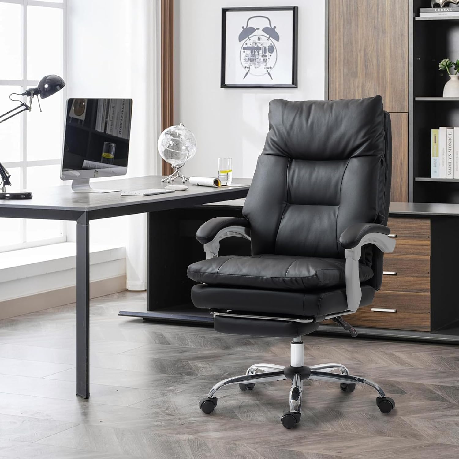 Office Chair with Foot Rest Comfy Computer Game Desk Chair High Back Reclining Executive Office Chair with Thick Cushion