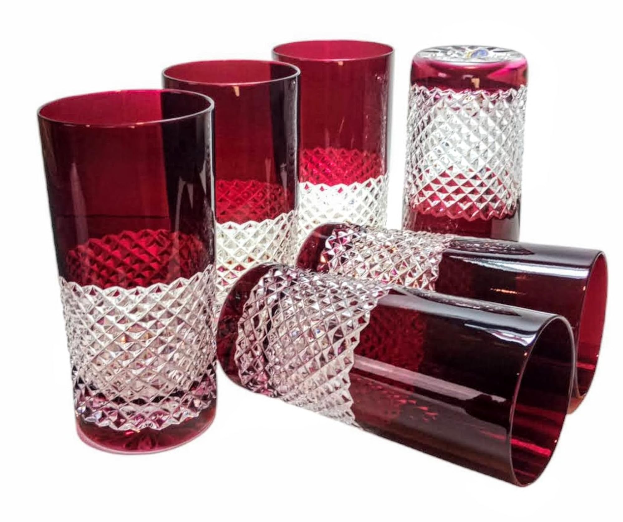 MaRika Kryształowe szklanki do wody i szklanki do picia 320 ml – rubinowa czerwień, ręcznie zdobione eleganckie szkło – zestaw 6 sztuk w opakowaniu prezentowym, idealne na co dzień i jako prezent