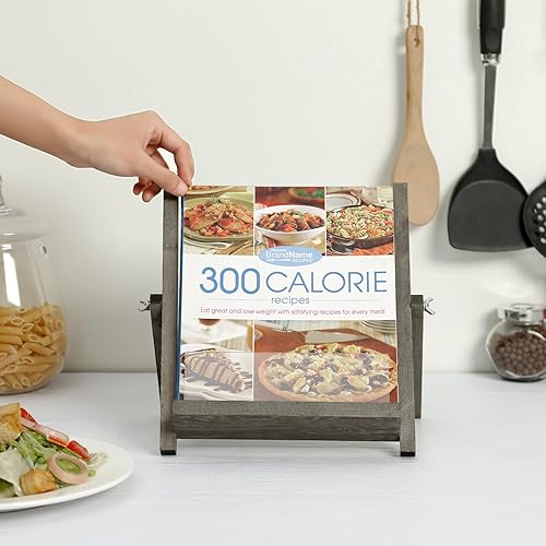 Miniatura 9 de MyGift Soporte para libros de cocina de madera gris rústica, ajustable y plegable, carpeta de recetas y soporte para tableta