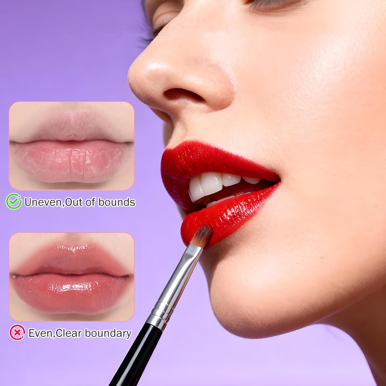 Lot de 6 pinceaux à lèvres rétractables pour rouge à lèvres avec capuchon argenté pour maquillage précis des lèvres pour femmes et filles