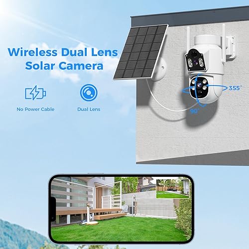 Miniatura 2 de Hiseeu Cámara solar inalámbrica de doble lente, cámara de seguridad WiFi de 4 MP, PTZ 360, detección de movimiento PIR, visión nocturna a color,