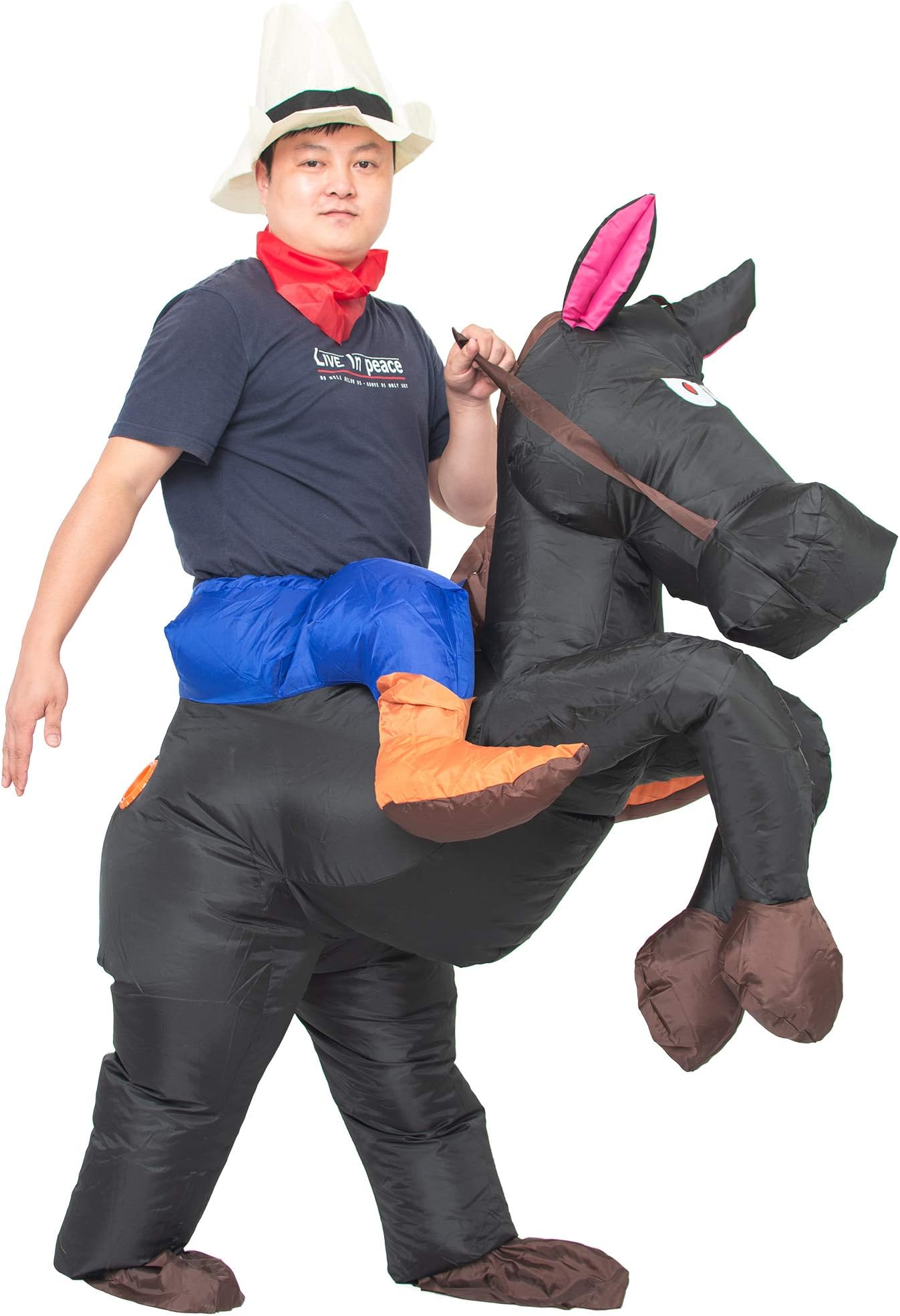 JYZCOS Inflatable Cowboy Costume Western Horse Rider Fancy Dress for Men Women Halloween Party Suit