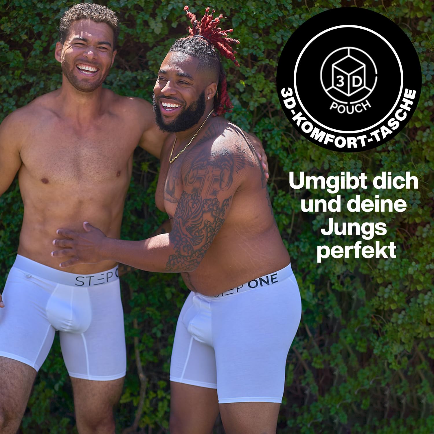 STEP ONE Herren Boxershorts - 3er Pack I feuchtigkeitsabweisende Männer Boxershorts, mit 3D Tasche + Scheuerschutz, organische Bambus Unterwäsche Black XL