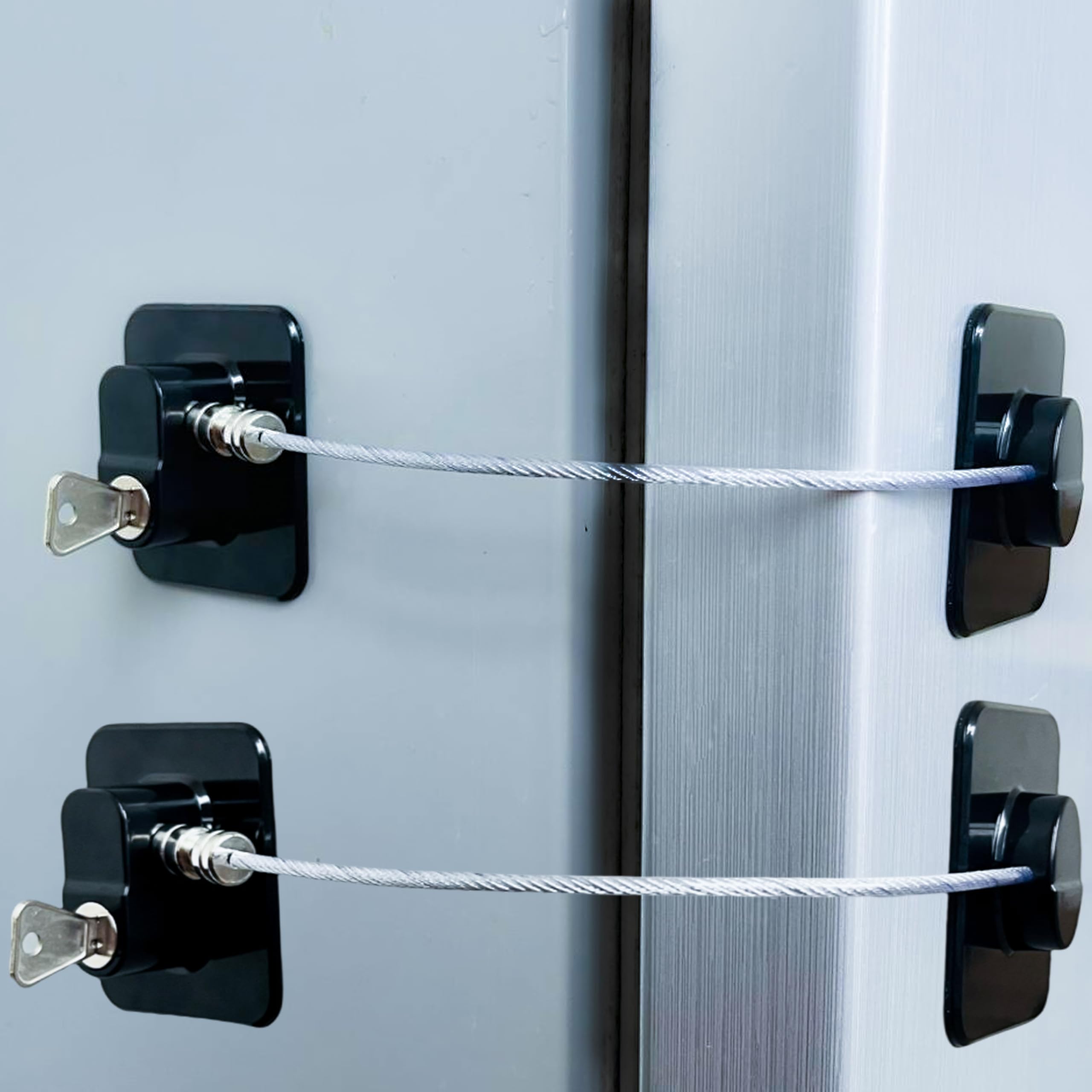 DAFUWENG Refrigerator Lock (2 Pack), Fridge Locks with 2 Keys, Child Safety Locks, Baby Proof Cabinet and Drawer Locks, Freezer Latch for Double Door, French Door (Upgraded Black)-image-37