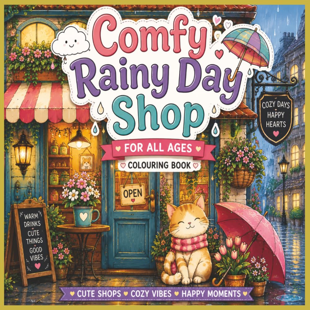 Comfy Rainy Day Shop Colouring Book: Adorable Rainy Day Shops, Cafés & Cozy Moments to Colour