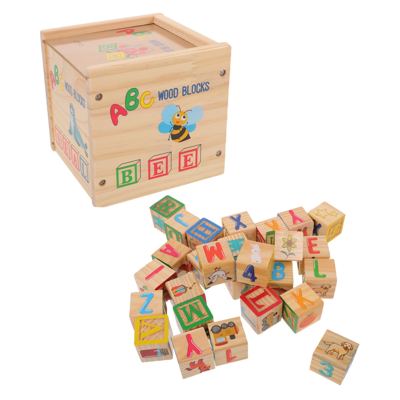 FRCOLOR Bloques de Madera ABC y Números para Niños, 27 Piezas