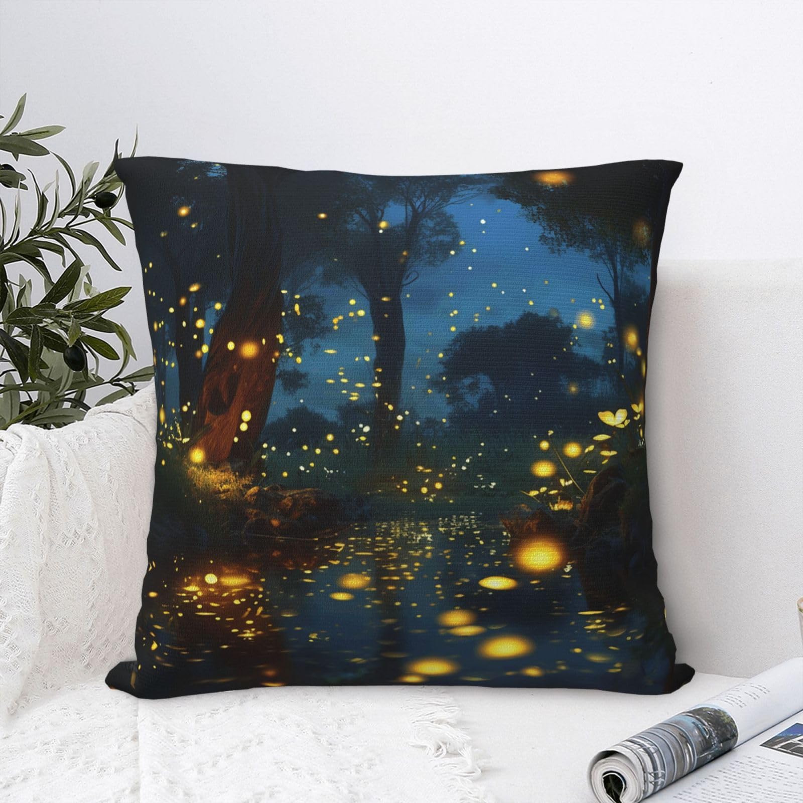 FodPand Luxury Velvet Throw Pillow Covers 24"x24" Super Soft Decorative Pillow Cases - Fireflies Pillowcases Modern Lumbar Cushion Cases for Couch Sofa Bed Pillow Shams