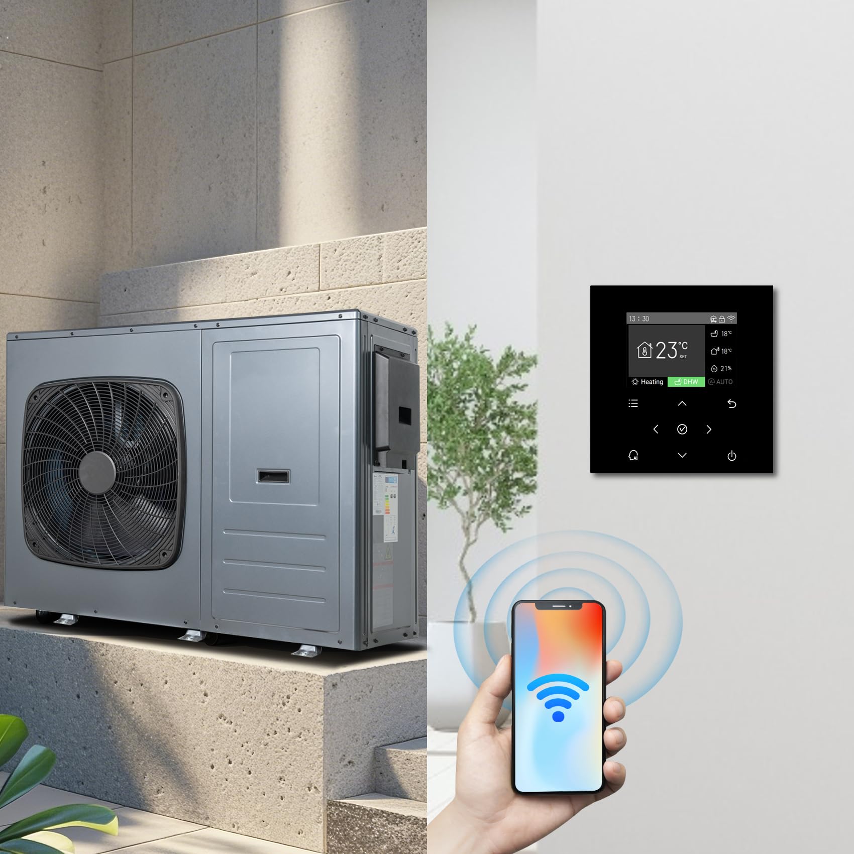 Smad R290 12KW Inverter Luft Wärmepumpe, Warmwasser 30-60 ℃, Kühlung 5-25℃, Heizung 24-75℃, monoblock, COP 4.9, Wifi, 220-240V 50Hz, Frostschutz, Silent-Modus, elektrische Zusatzheizung