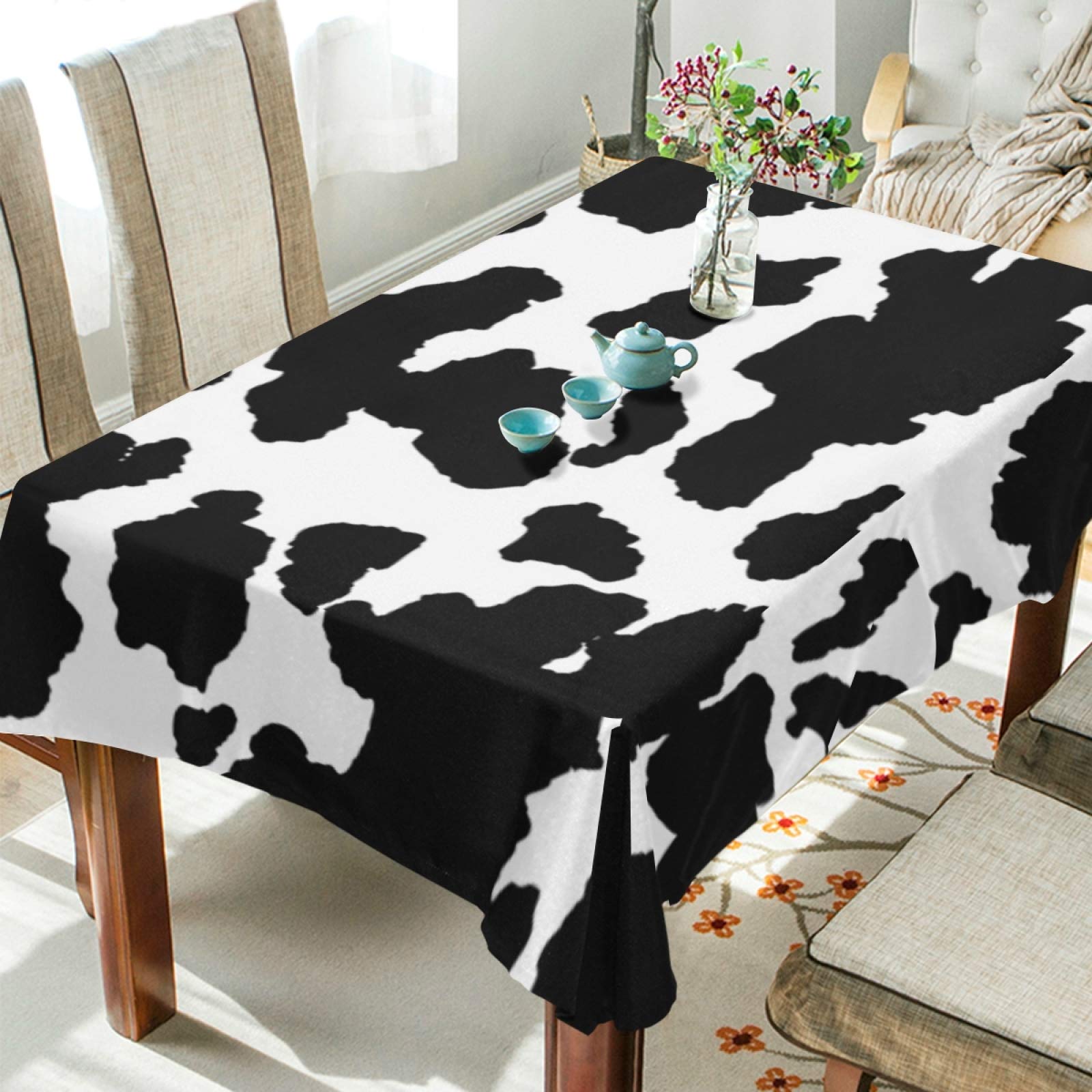 Mantel rectangular con estampado de vaca animal de 54 x 72 pulgadas, resistente a las arrugas, tela decorativa a prueba de manchas, tela para cocina, comedor, fiesta, camping