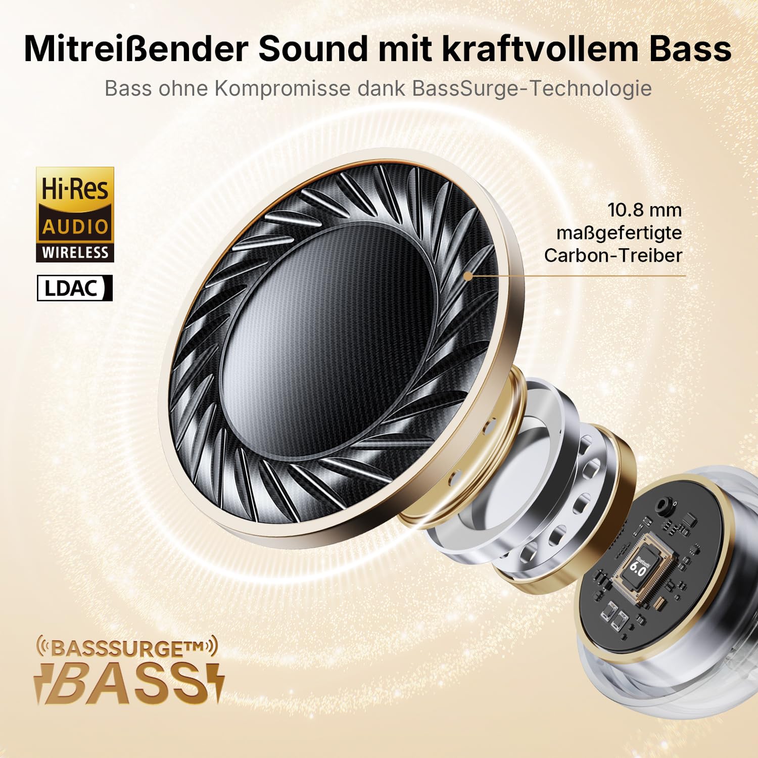 EarFun Clip Open Ear Kopfhörer Bluetooth, komfortabler Sitz, 10.8 mm Carbon-Treiber, Hi-Res Audio, LDAC, BassSurge, 40 Std. Akku, klare Anrufe, Clip-On Earbuds mit Bluetooth 6, Multipoint, IP55, APP