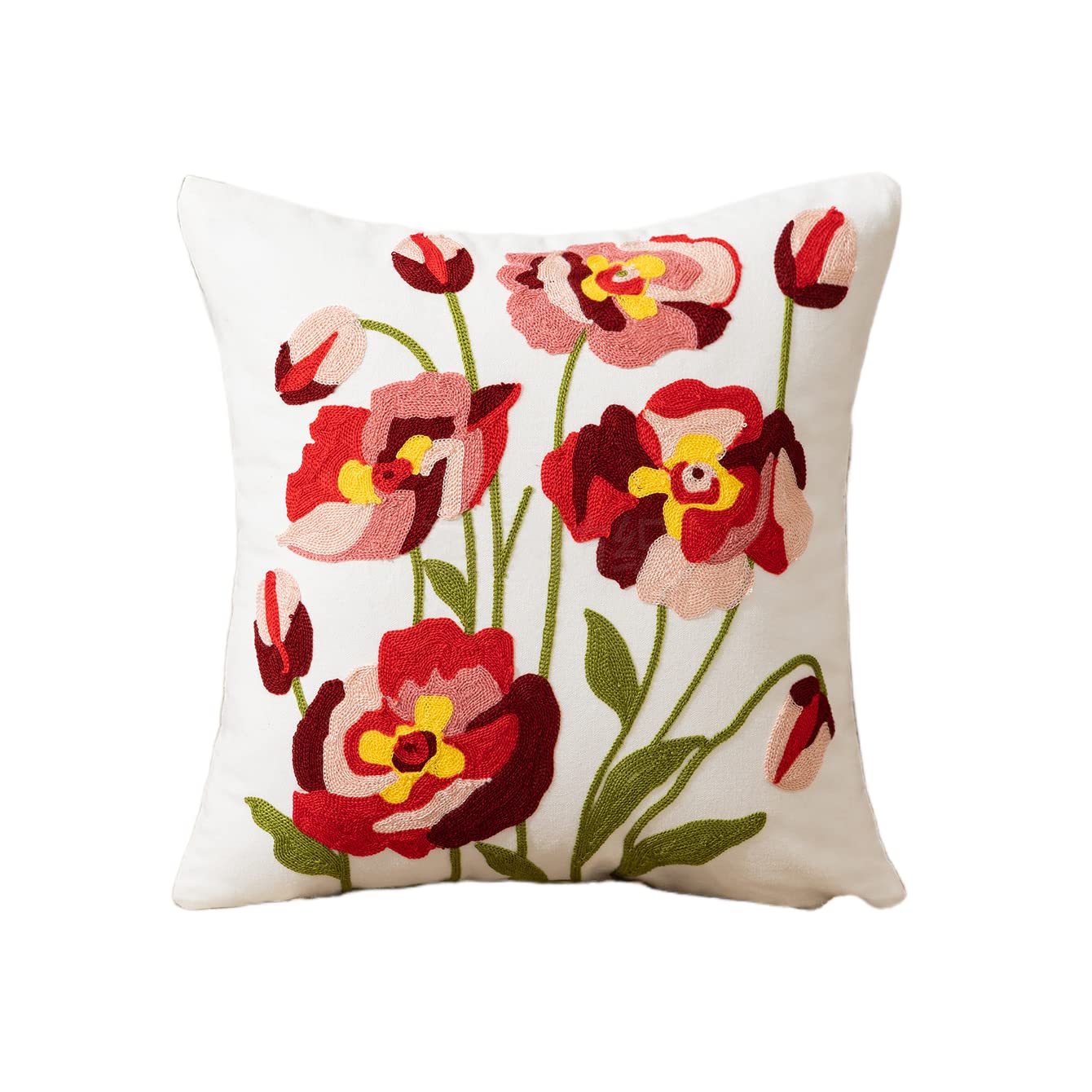 18" x18‘’Tulip Pillowcase Summer Pastoral Style Flower Throw Pillowcase Towel Embroidered Canvas Cushion Cover Rural Farmhouse Decoration for Couch