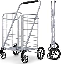 Newly Released Grocery Utility Flat Folding Shopping Cart with 360° Rolling Swivel Wheels Heavy Duty & Light Weight Extra Large Utility Cart