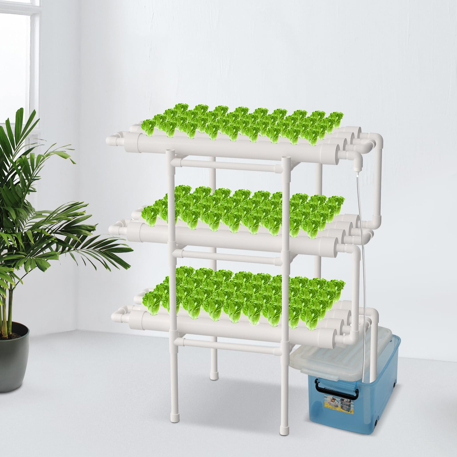 Hydroponic Grow Kit & Hydroponic System – bezglebowe systemy do uprawy roślin | w zestawie pompa wodna | timer | hydroponiczny system uprawy warzyw (3 warstwy, 108 miejsc)