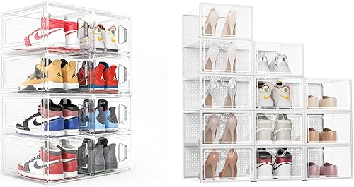 Pinkpum Almacenamiento de zapatos deportivos para talla 12, paquete de 8 cajas de zapatos transparentes apilables para tallas 12, paquete de 12